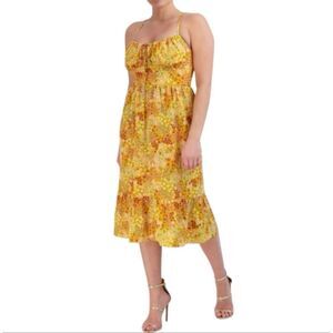 BCBG Paris Womens Dress MilkMaid Midi Mustard Size Medium Floral